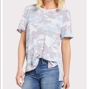Free People Tourist Army Camo Tee Raw Trim Short Sleeve Sky Blue Purple